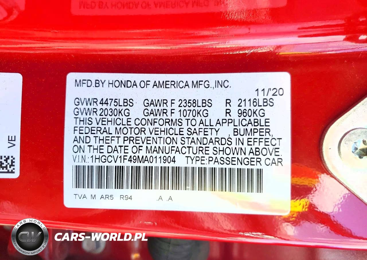 2021 Honda Accord Sport Se VIN:1HGCV1F49MA011904 - 12