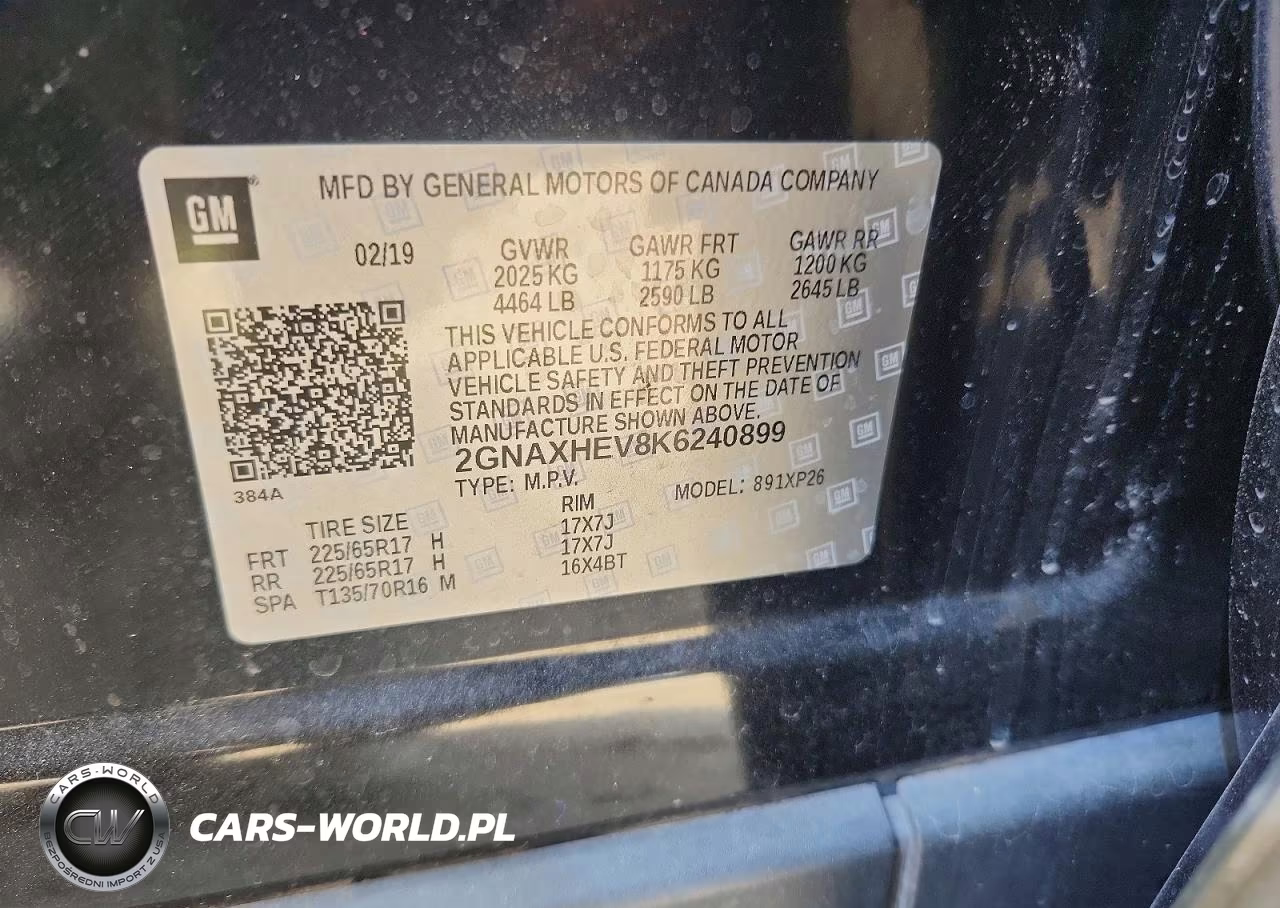 2019 Chevrolet Equinox Ls VIN:2GNAXHEV8K6240899 - 13