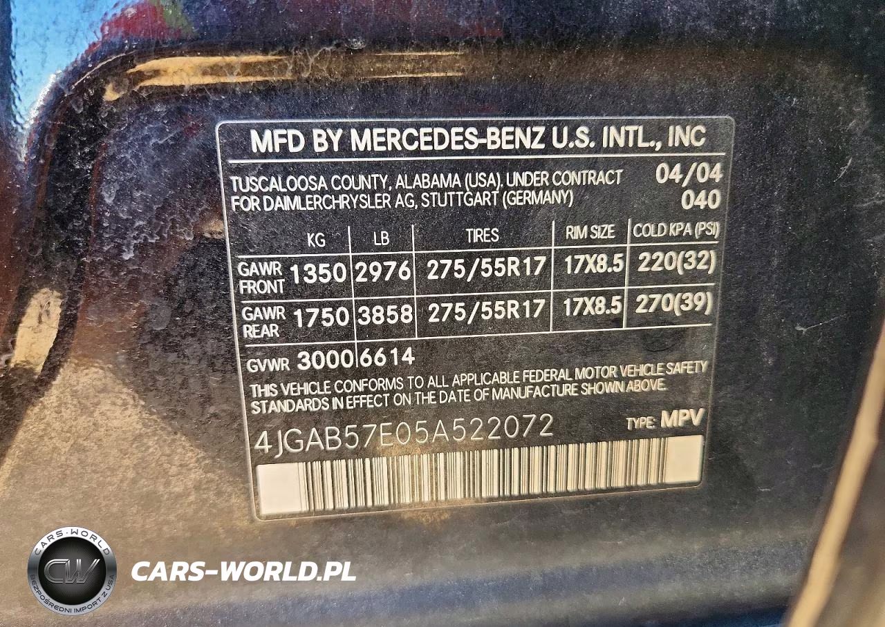 2005 Mercedes-Benz Ml 350 VIN:4JGAB57E05A522072 - 14