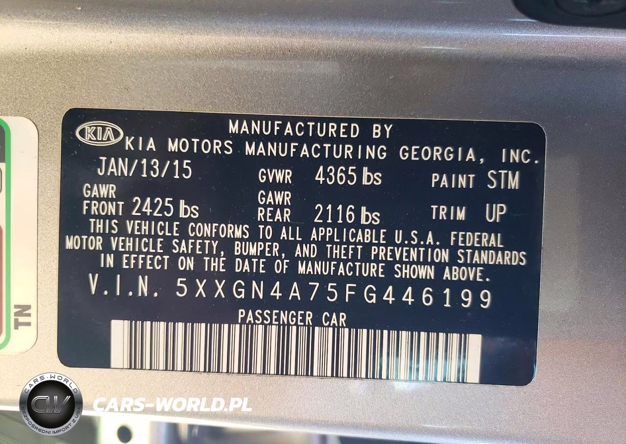 2015 Kia Optima Ex VIN:5XXGN4A75FG446199 - 12