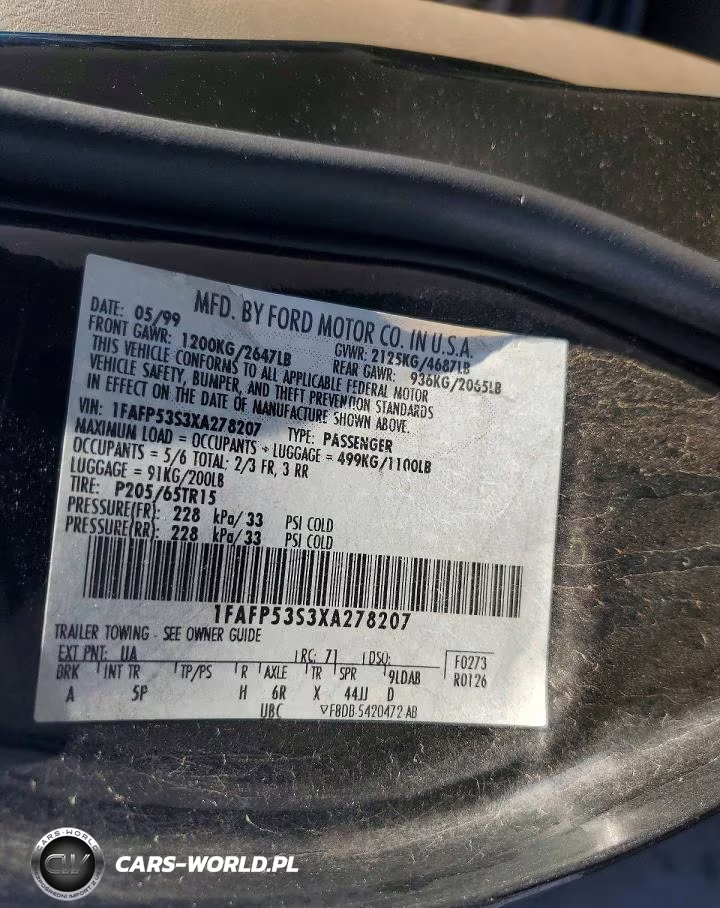 1999 Ford Taurus Se VIN:1FAFP53S3XA278207 - 12