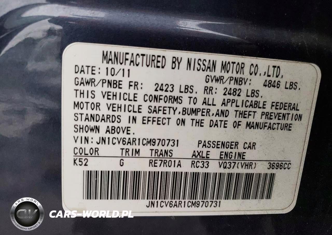 2012 Infiniti G37 Sedan X VIN:JN1CV6AR1CM970731 - 12