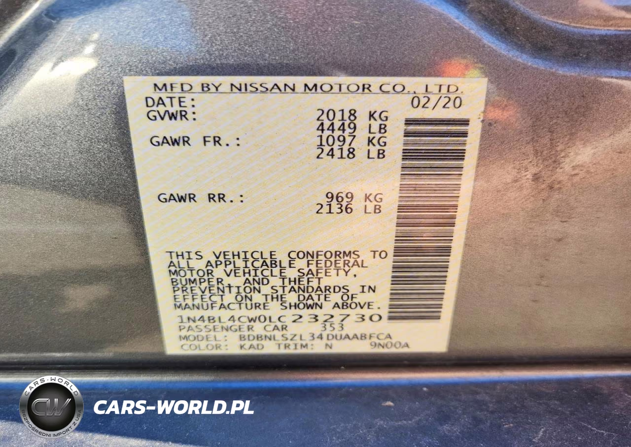 2020 Nissan Altima Sr VIN:1N4BL4CW0LC232730 - 12