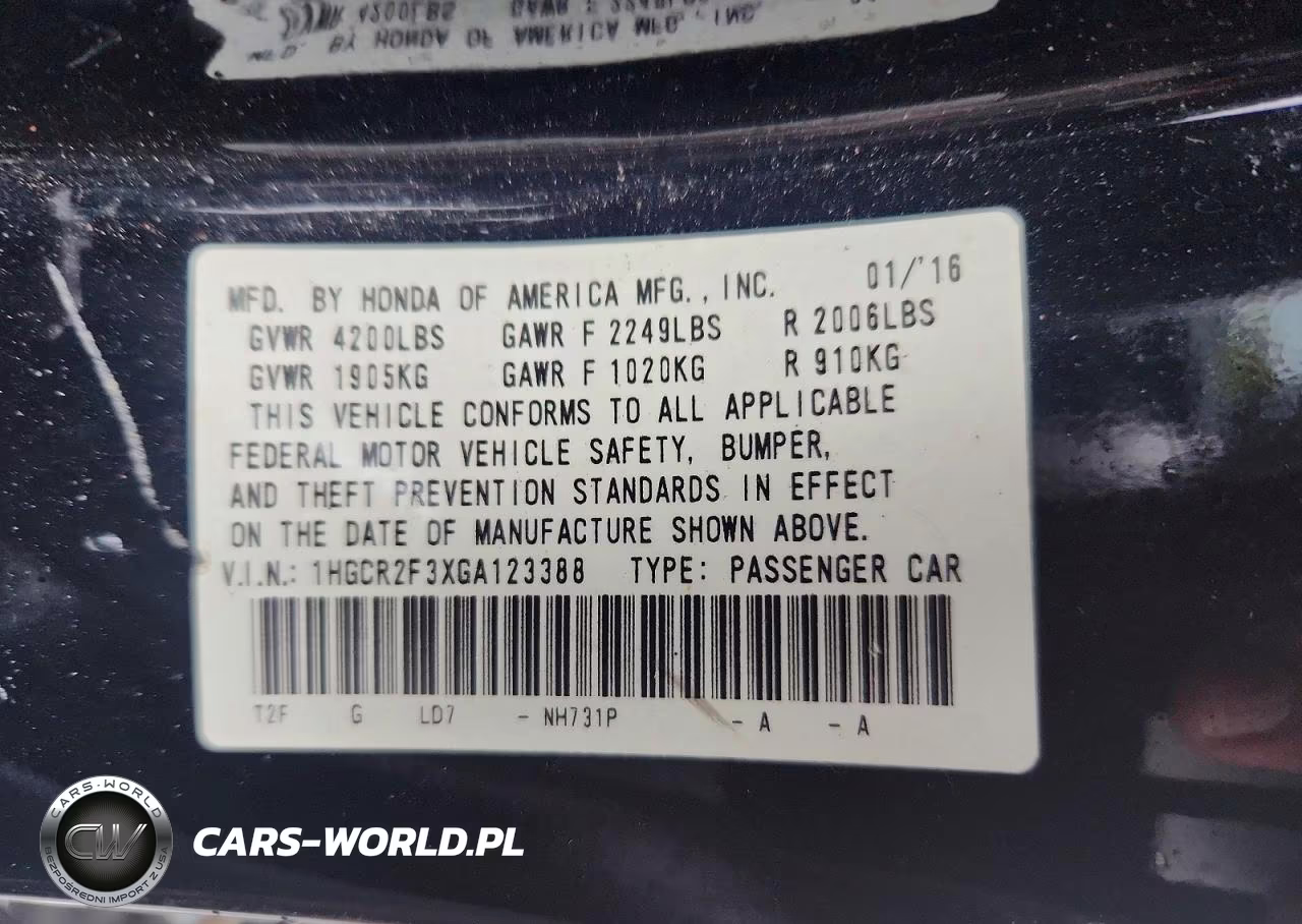 2016 Honda Accord Lx VIN:1HGCR2F3XGA123388 - 12