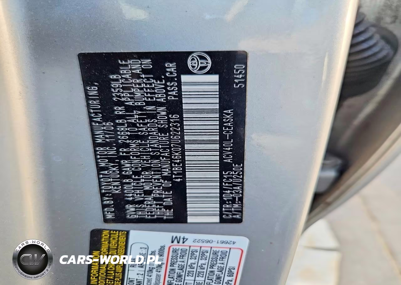 TOYOTA CAMRY CE VIN:4T1BE46K07U622316 - 12