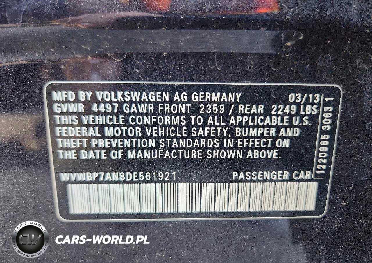 2013 Volkswagen Cc Sport VIN:WVWBP7AN8DE561921 - 12
