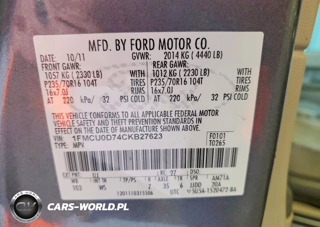 2012 Ford Escape Xlt VIN:1FMCU0D74CKB27623 - 13