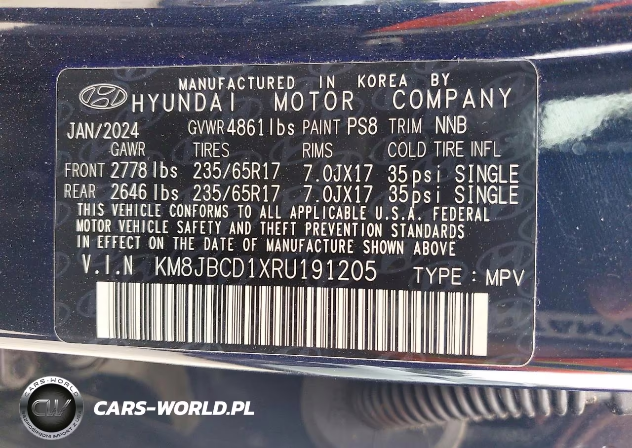 2024 Hyundai Tucson Blue VIN:KM8JBCD1XRU191205 - 14