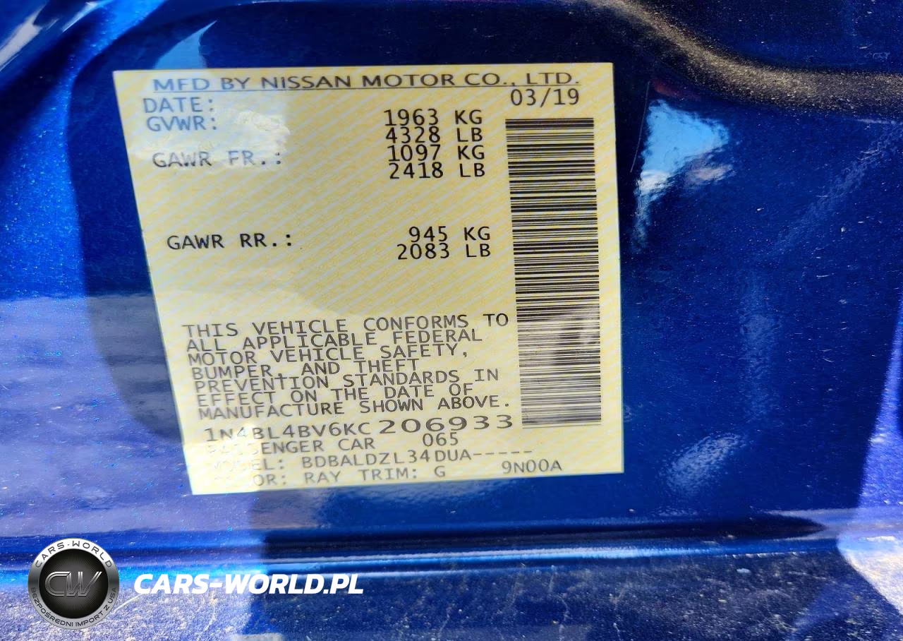 2019 Nissan Altima S VIN:1N4BL4BV6KC206933 - 12
