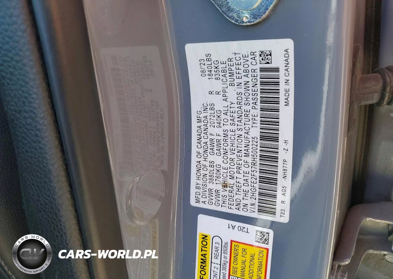 2024 Honda Civic Sport VIN:2HGFE2F57RH500225 - 13