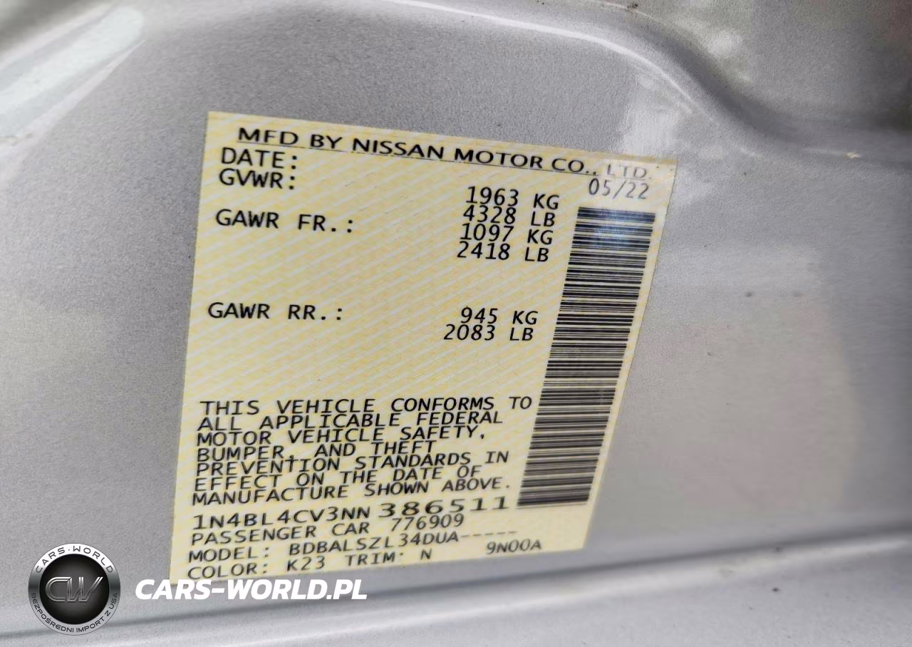 2022 Nissan Altima Sr VIN:1N4BL4CV3NN386511 - 12
