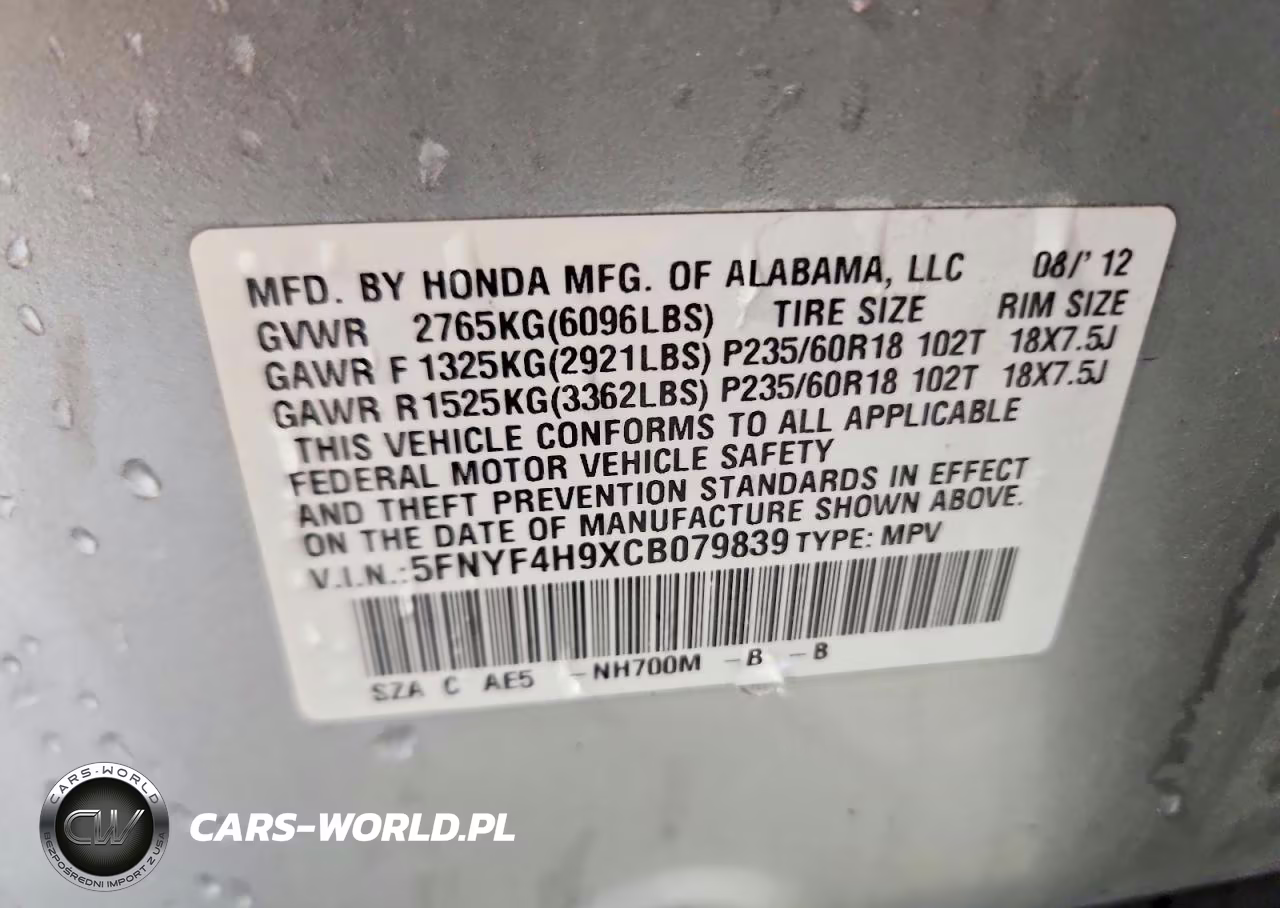 2012 Honda Pilot Touring VIN:5FNYF4H9XCB079839 - 13