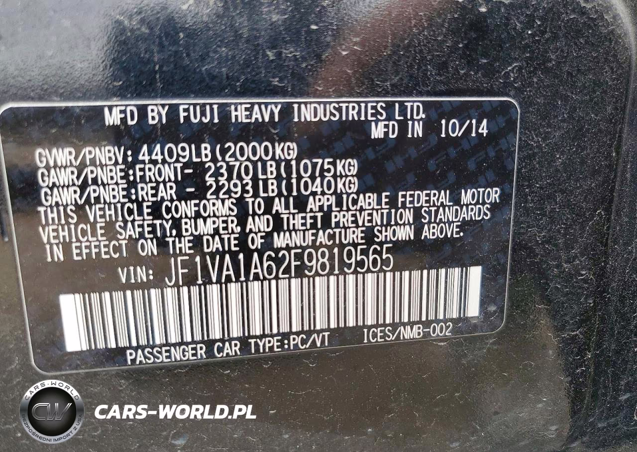 2015 Subaru Wrx VIN:JF1VA1A62F9819565 - 12