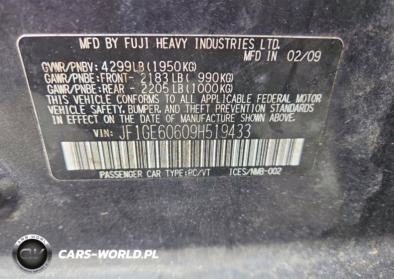 2009 Subaru Impreza 2.5I Premium VIN:JF1GE60609H519433 - 12