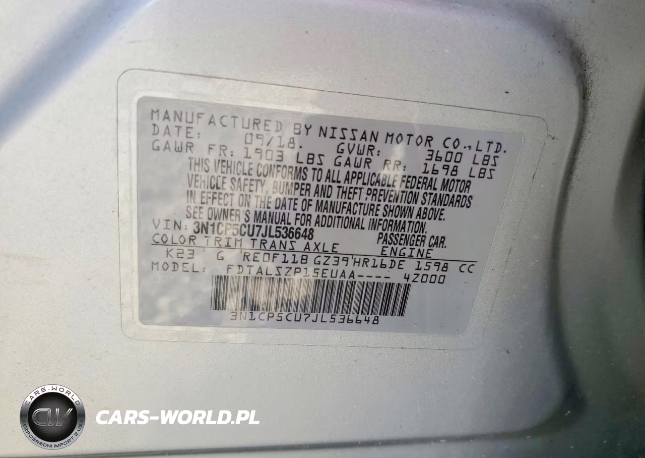2018 Nissan Kicks Sv VIN:3N1CP5CU7JL536648 - 13