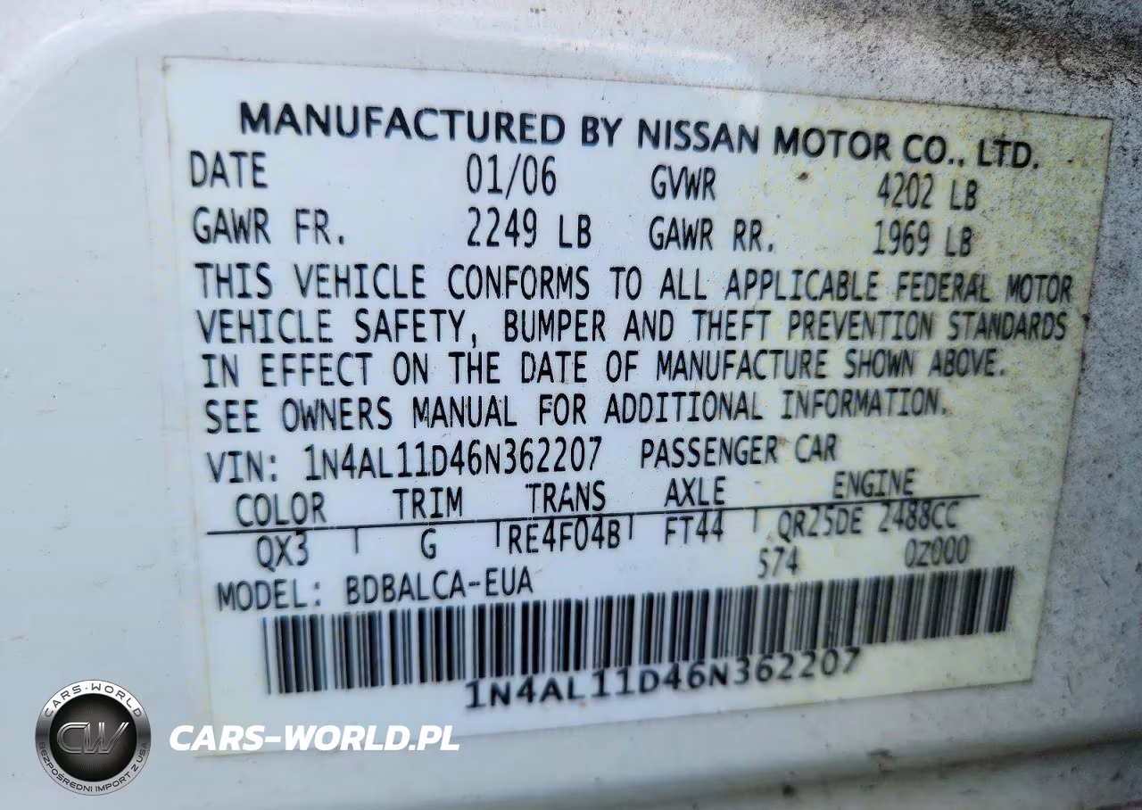 2006 Nissan Altima 2.5 VIN:1N4AL11D46N362207 - 13