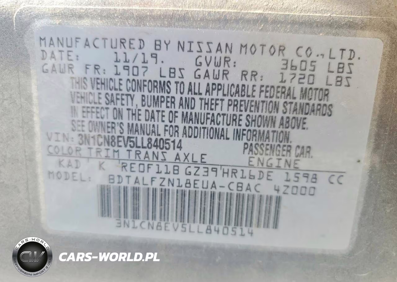 2020 Nissan Versa Sv VIN:3N1CN8EV5LL840514 - 13