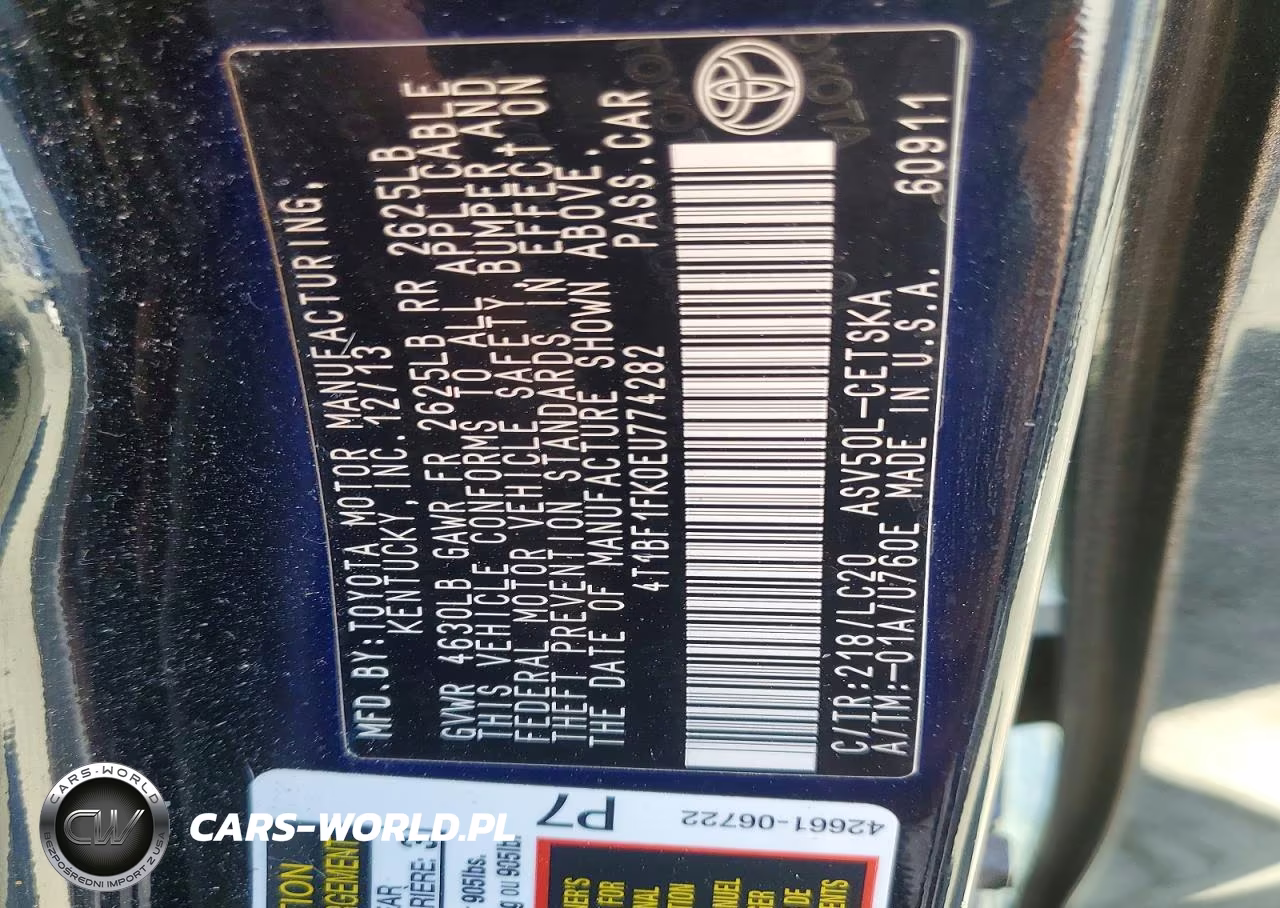 2014 Toyota Camry Se VIN:4T1BF1FK0EU774282 - 12