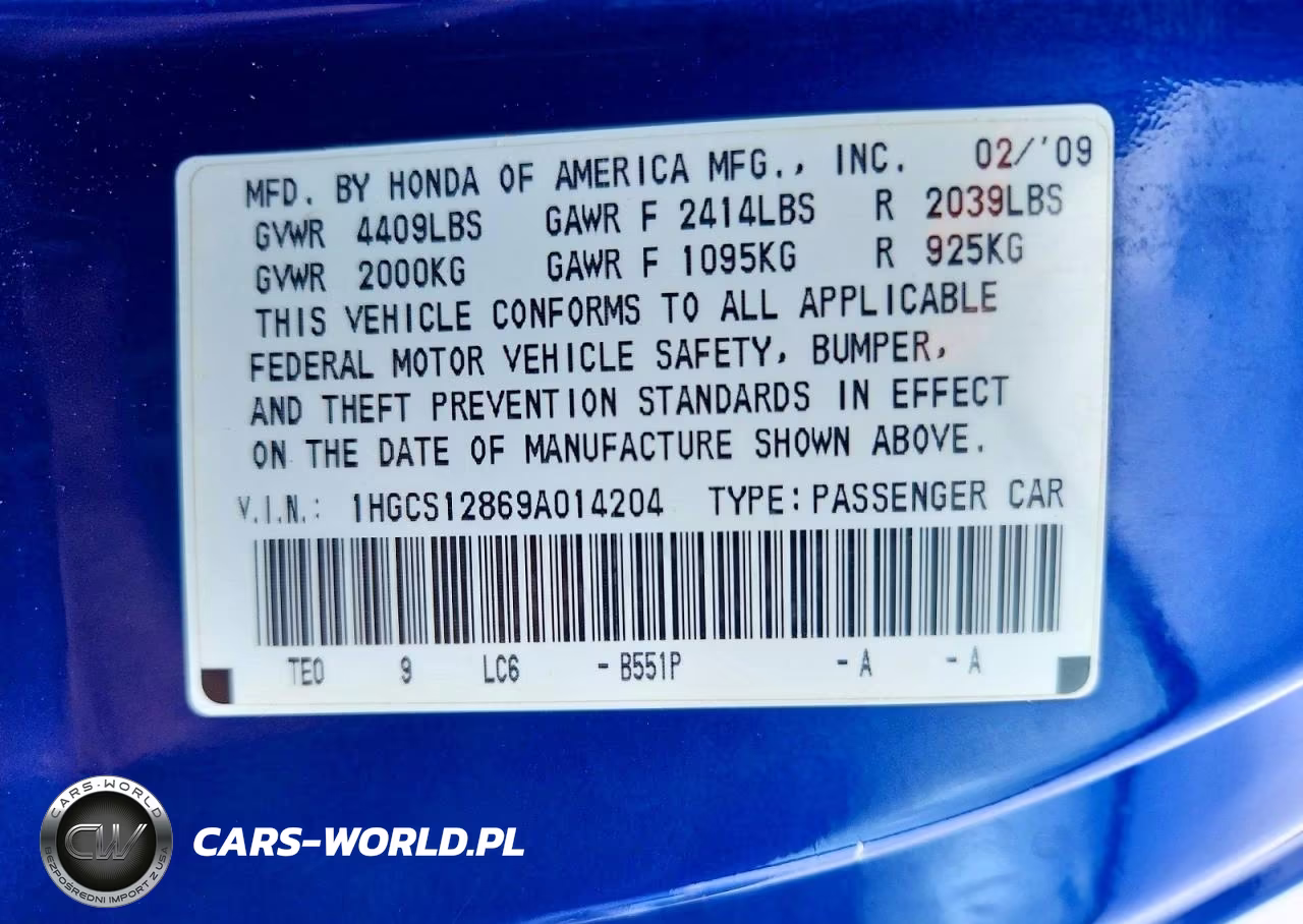 2009 Honda Accord Exl VIN:1HGCS12869A014204 - 12