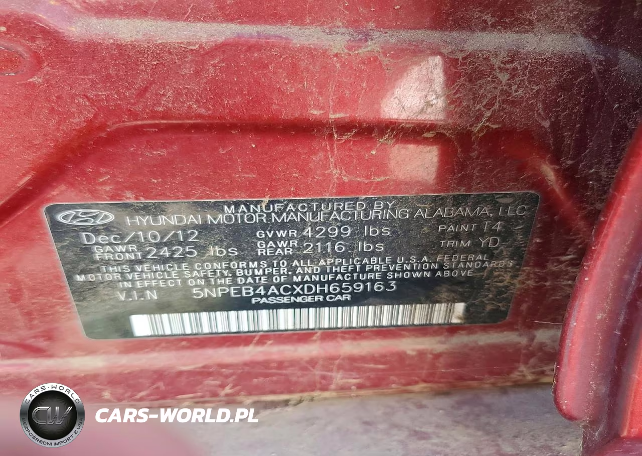 2013 Hyundai Sonata Gls VIN:5NPEB4ACXDH659163 - 12
