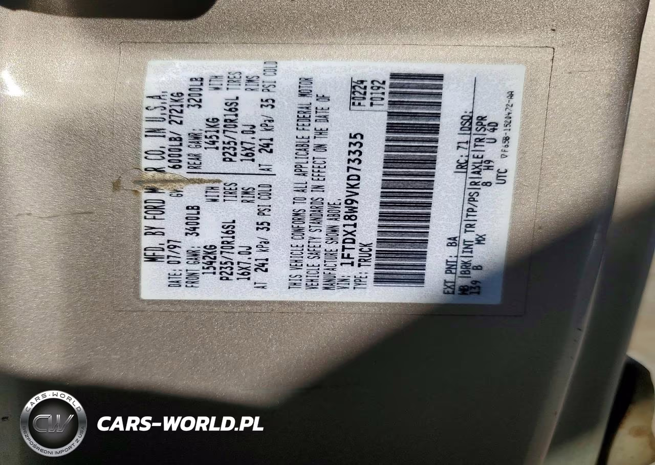 1997 Ford F150 VIN:1FTDX18W9VKD73335 - 12