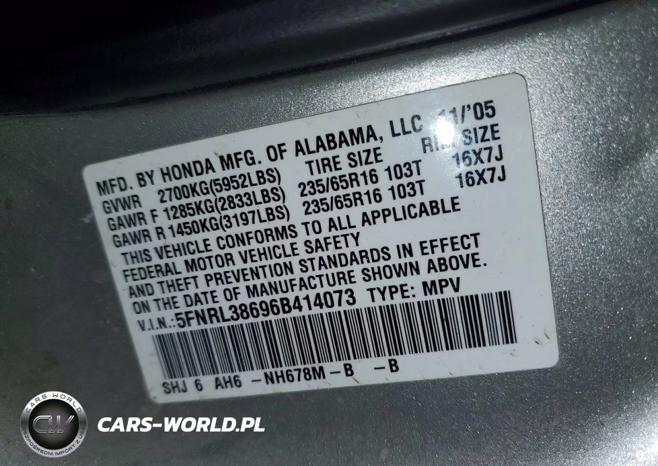 2006 Honda Odyssey Exl VIN:5FNRL38696B414073 - 13