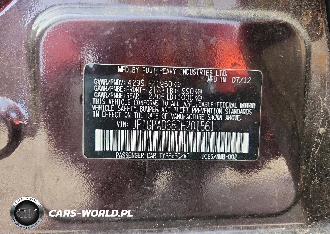 2013 Subaru Impreza Premium VIN:JF1GPAD68DH201561 - 12