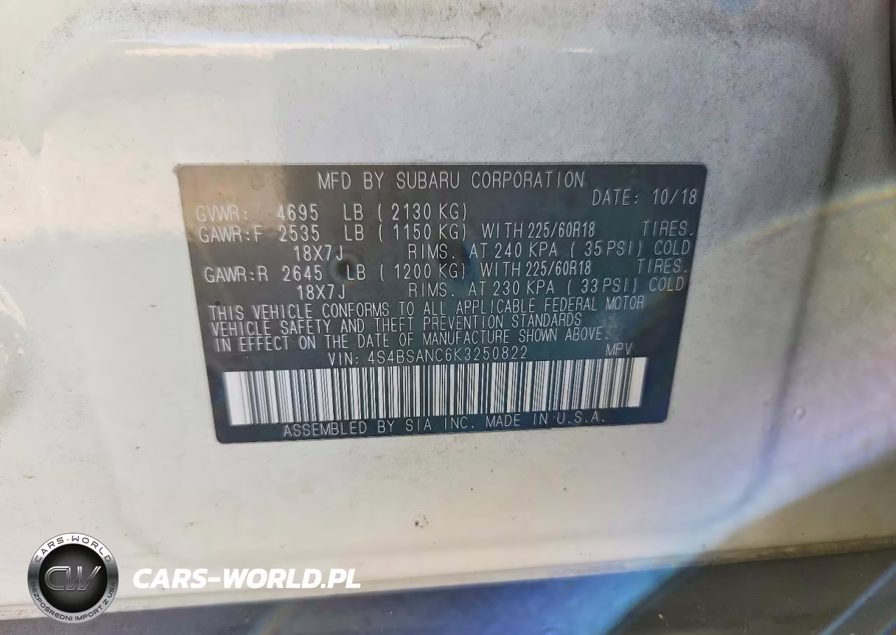 2019 Subaru Outback 2.5I Limited VIN:4S4BSANC6K3250822 - 13
