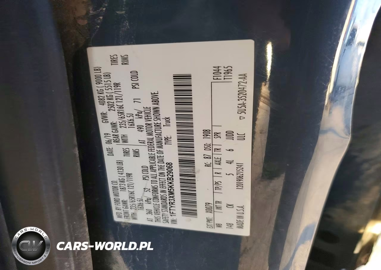 2019 FORD TRANSIT T-250 VIN:1FTYR3XM5KKB29068 - 12