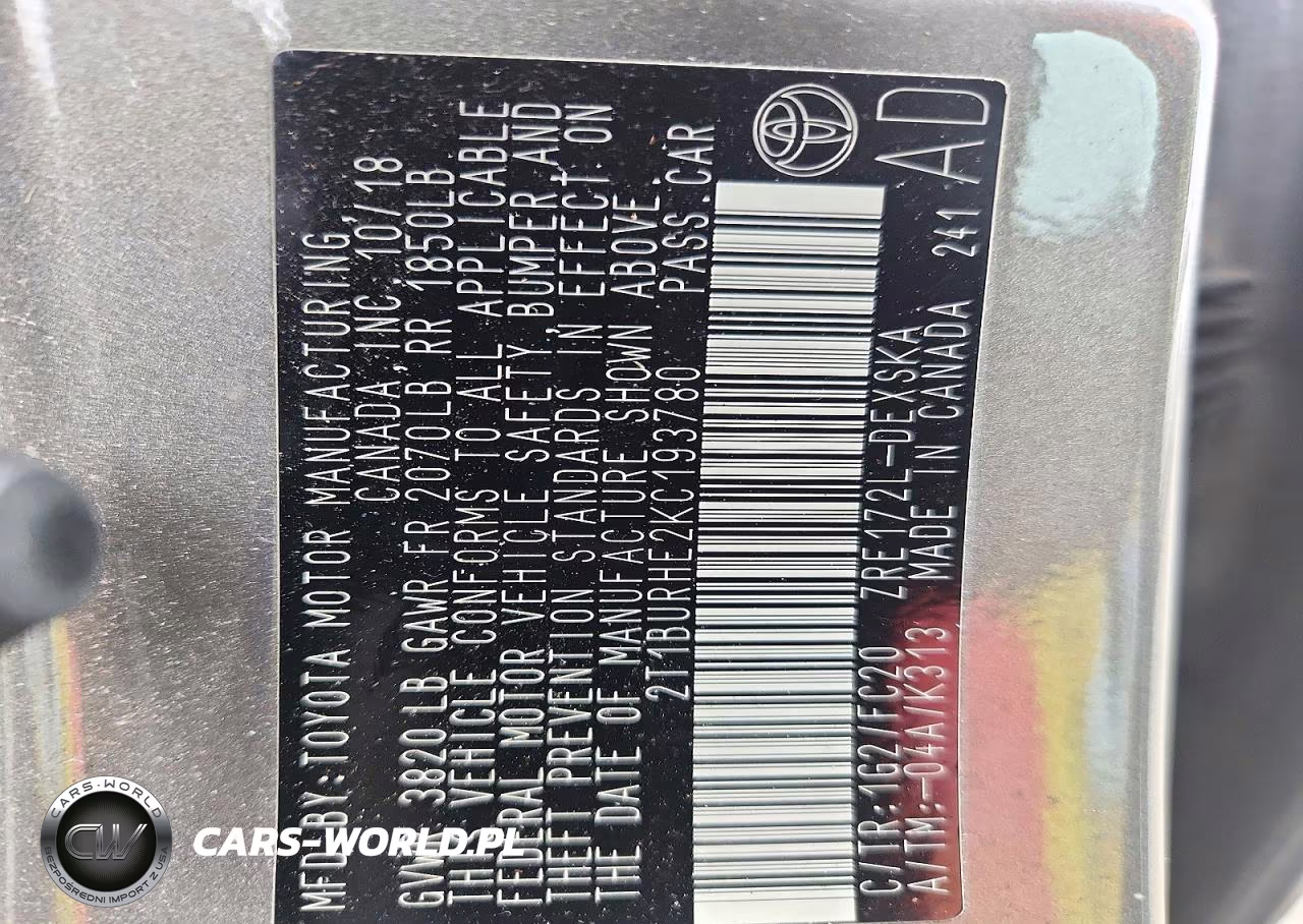 2019 Toyota Corolla Se VIN:2T1BURHE2KC193780 - 12