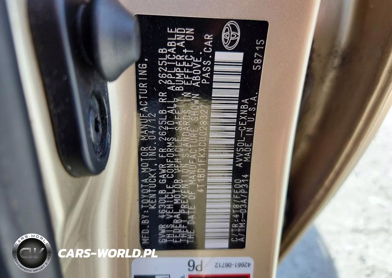 2012 Toyota Camry Hybrid Le VIN:4T1BD1FKXCU028327 - 12