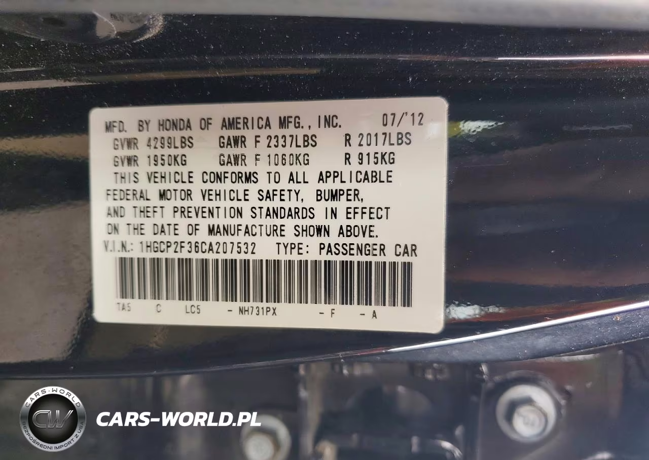 2012 Honda Accord Lx VIN:1HGCP2F36CA207532 - 12
