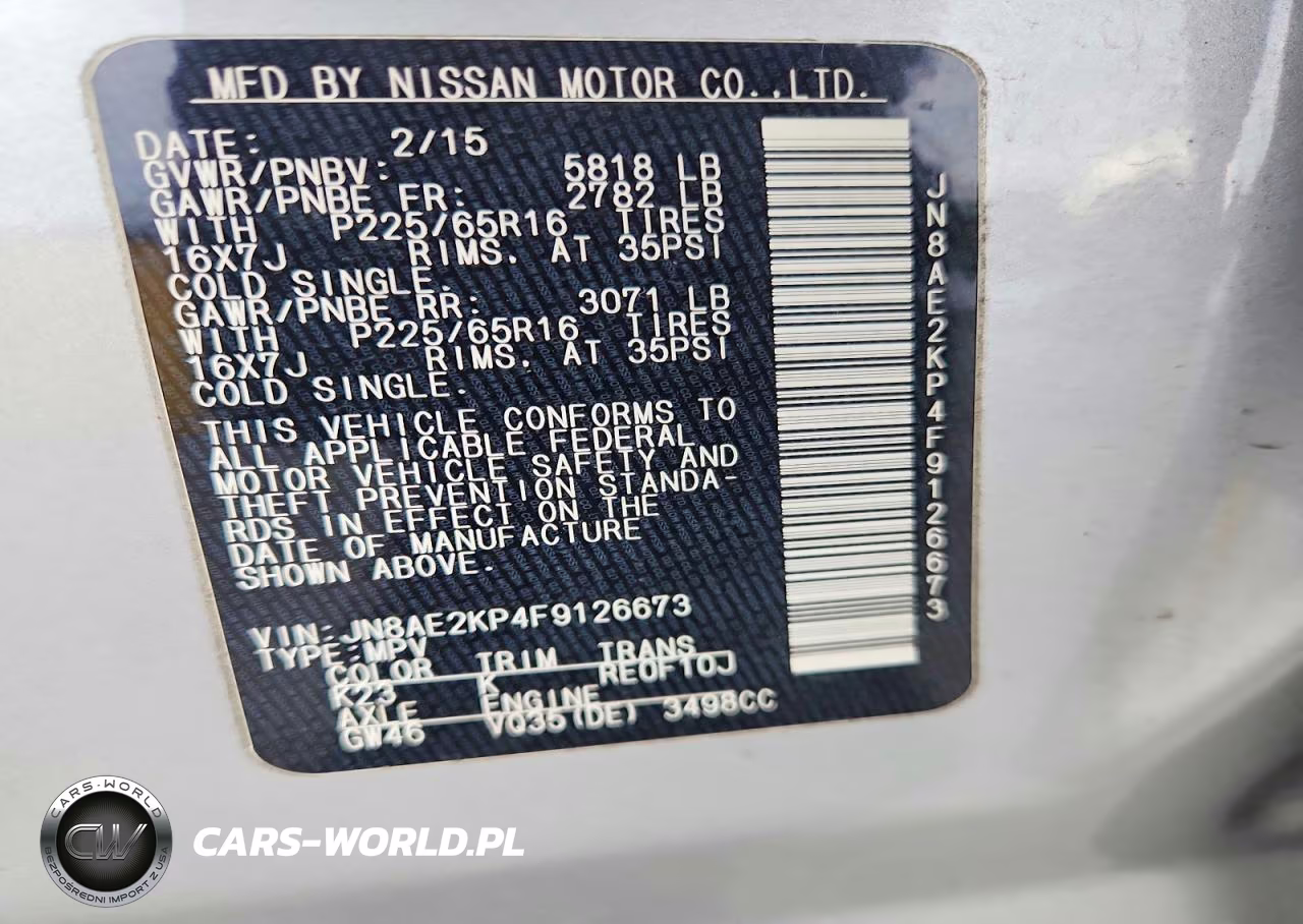 2015 Nissan Quest 3.5 Sv VIN:JN8AE2KP4F9126673 - 13