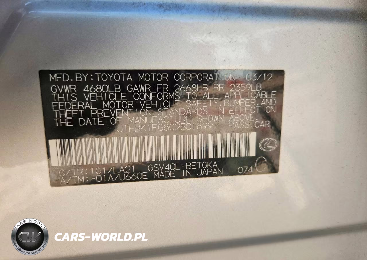 2012 Lexus Es 350 VIN:JTHBK1EG8C2501899 - 12