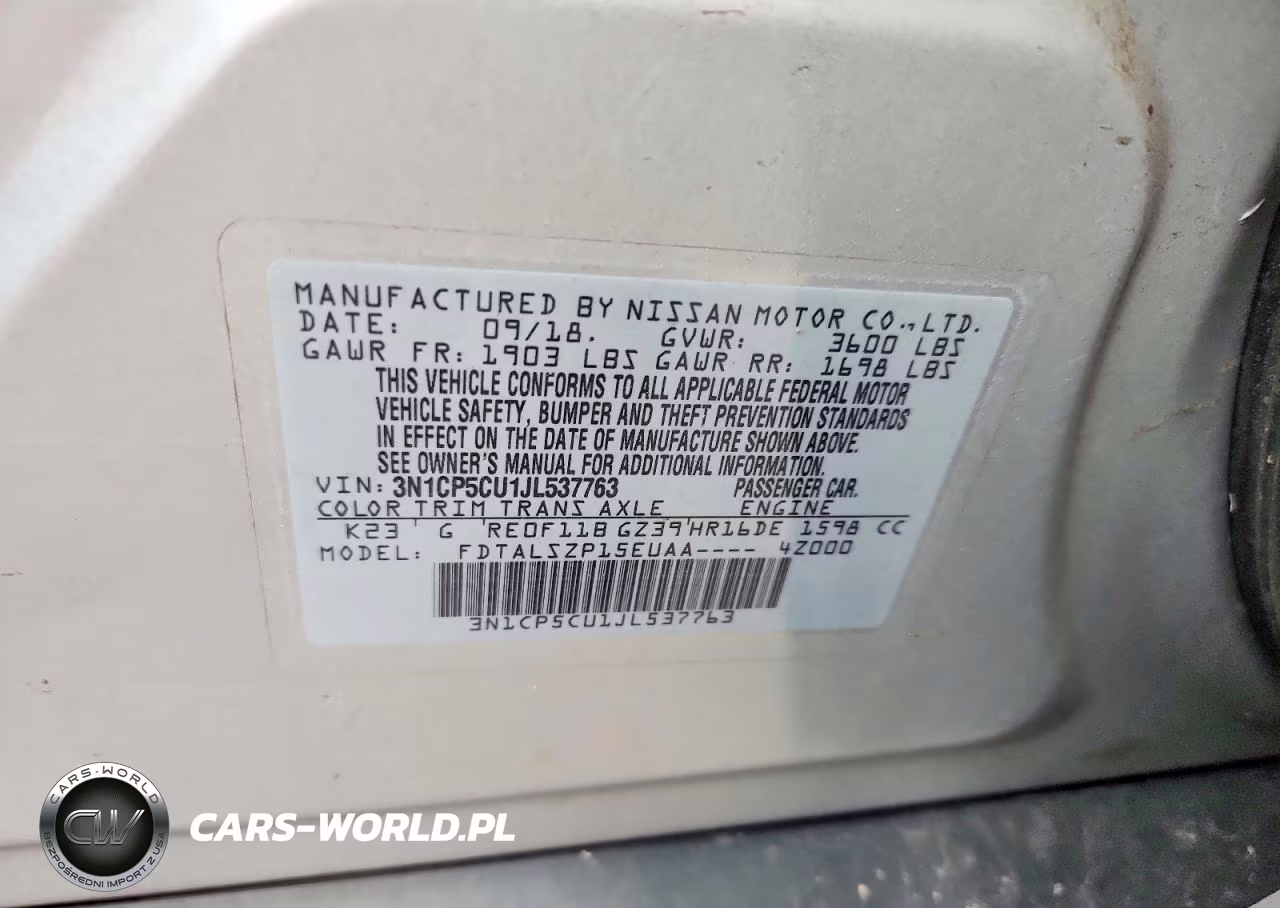 2018 Nissan Kicks Sv VIN:3N1CP5CU1JL537763 - 12