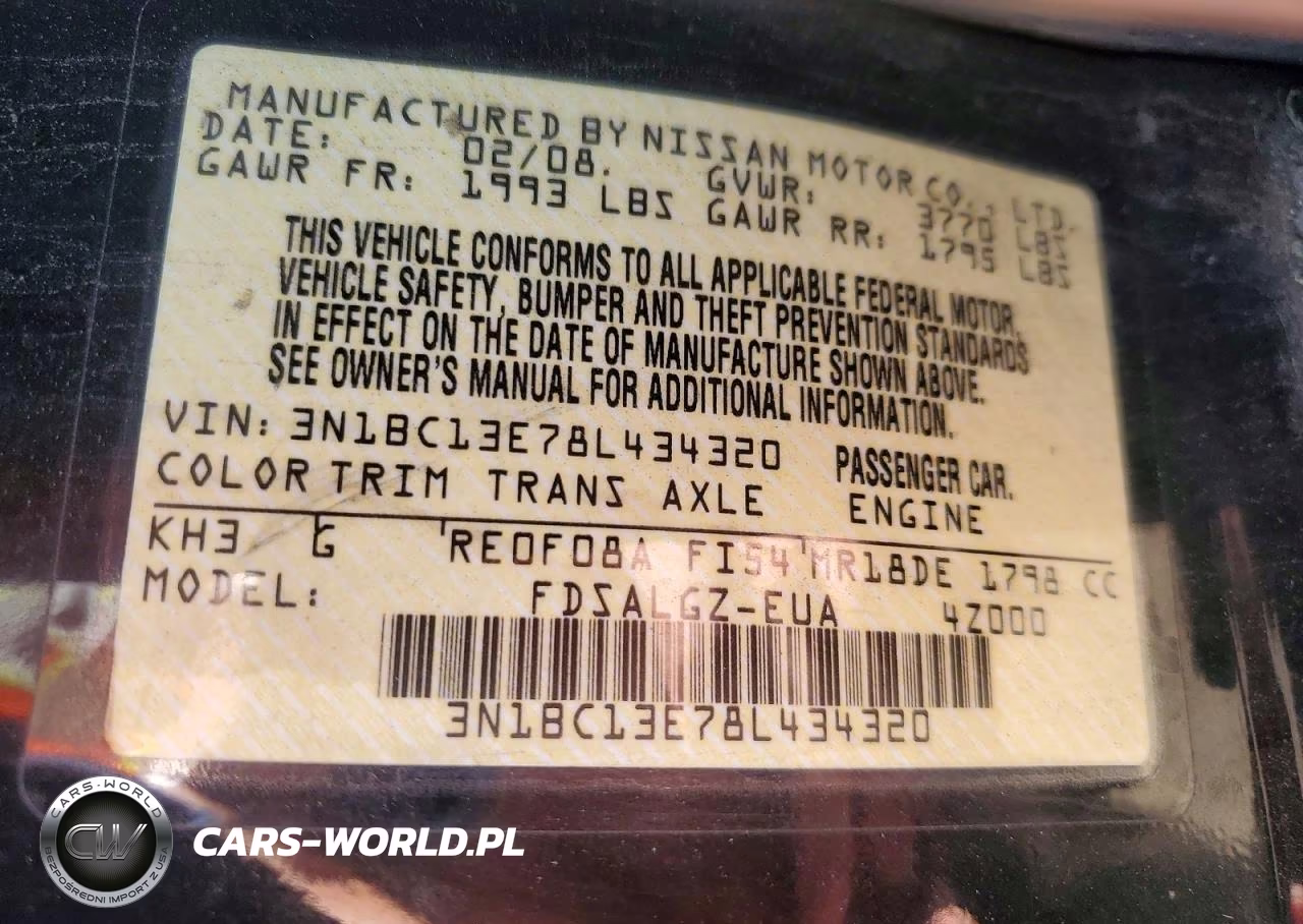 2008 Nissan Versa 1.8 S VIN:3N1BC13E78L434320 - 13