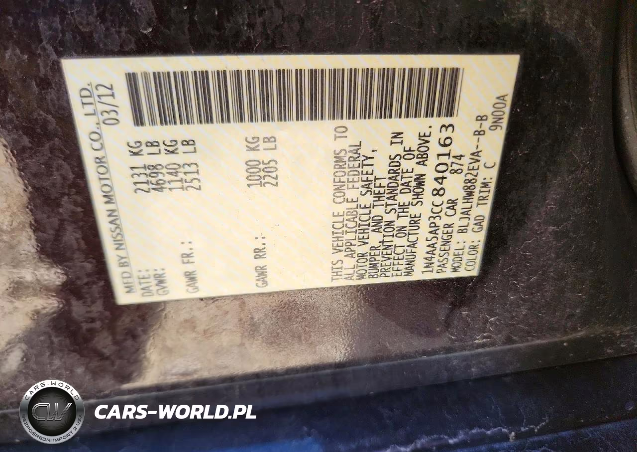 2012 Nissan Maxima 3.5 S VIN:1N4AA5AP3CC840163 - 12