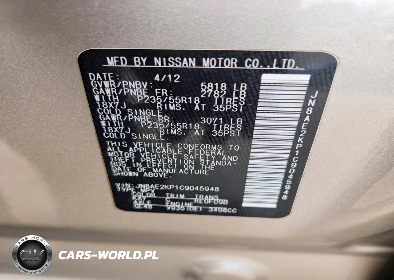 2012 Nissan Quest 3.5 S VIN:JN8AE2KP1C9045948 - 13