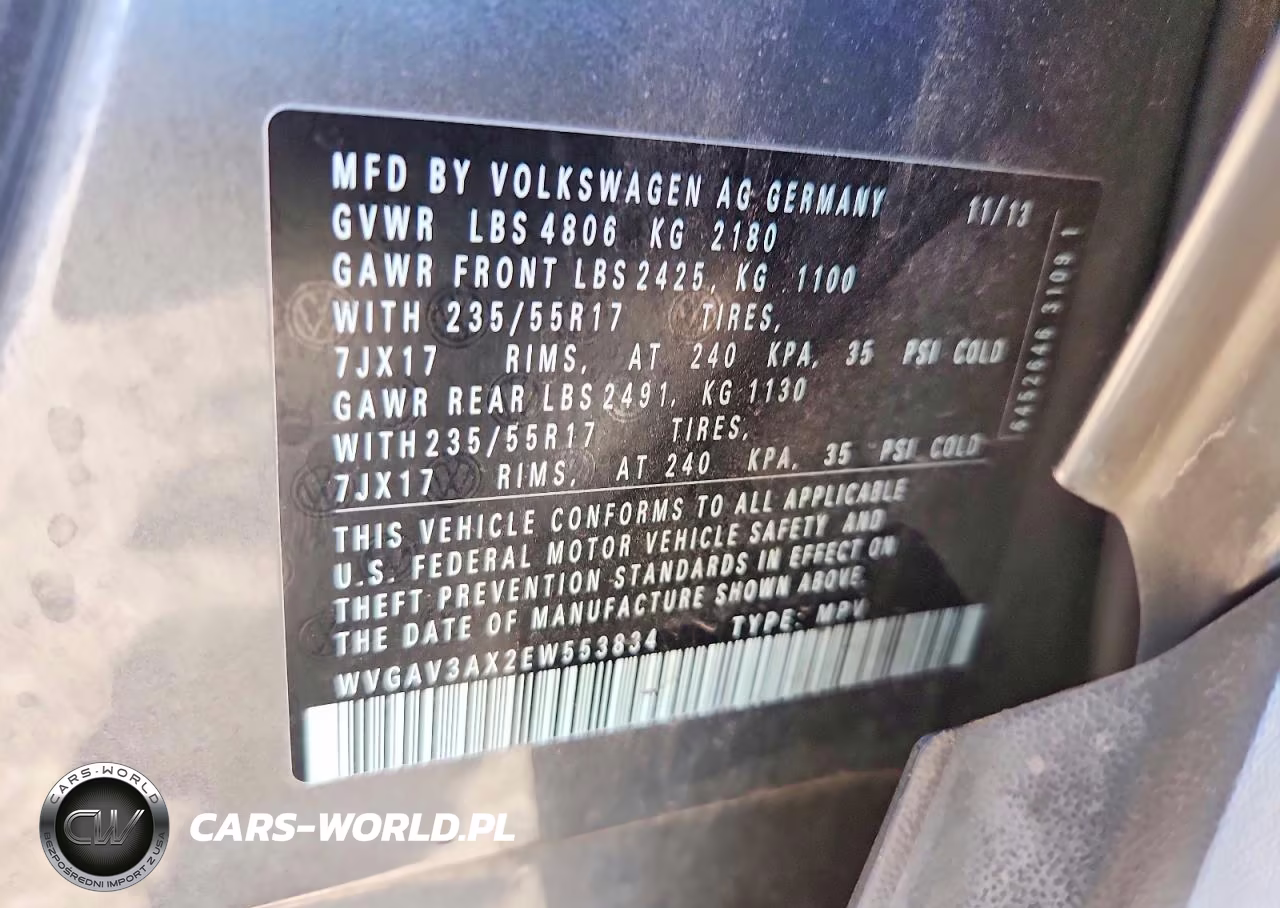 2014 Volkswagen Tiguan S VIN:WVGAV3AX2EW553834 - 12