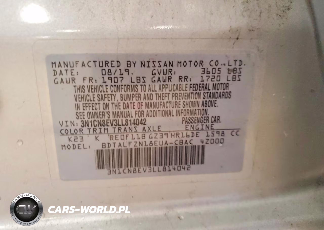 2020 Nissan Versa Sv VIN:3N1CN8EV3LL814042 - 12