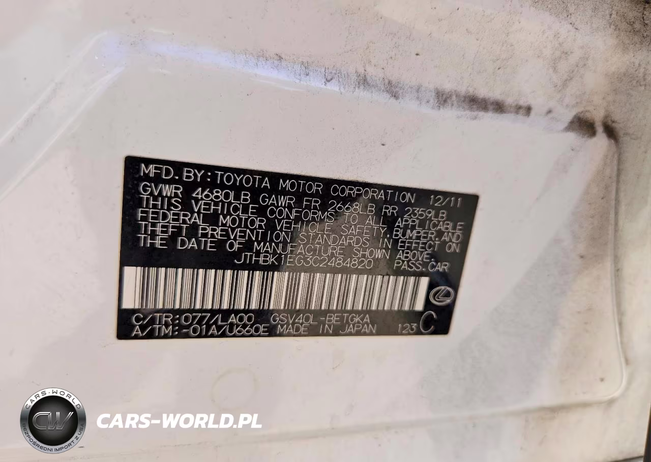 2012 Lexus Es 350 VIN:JTHBK1EG3C2484820 - 12