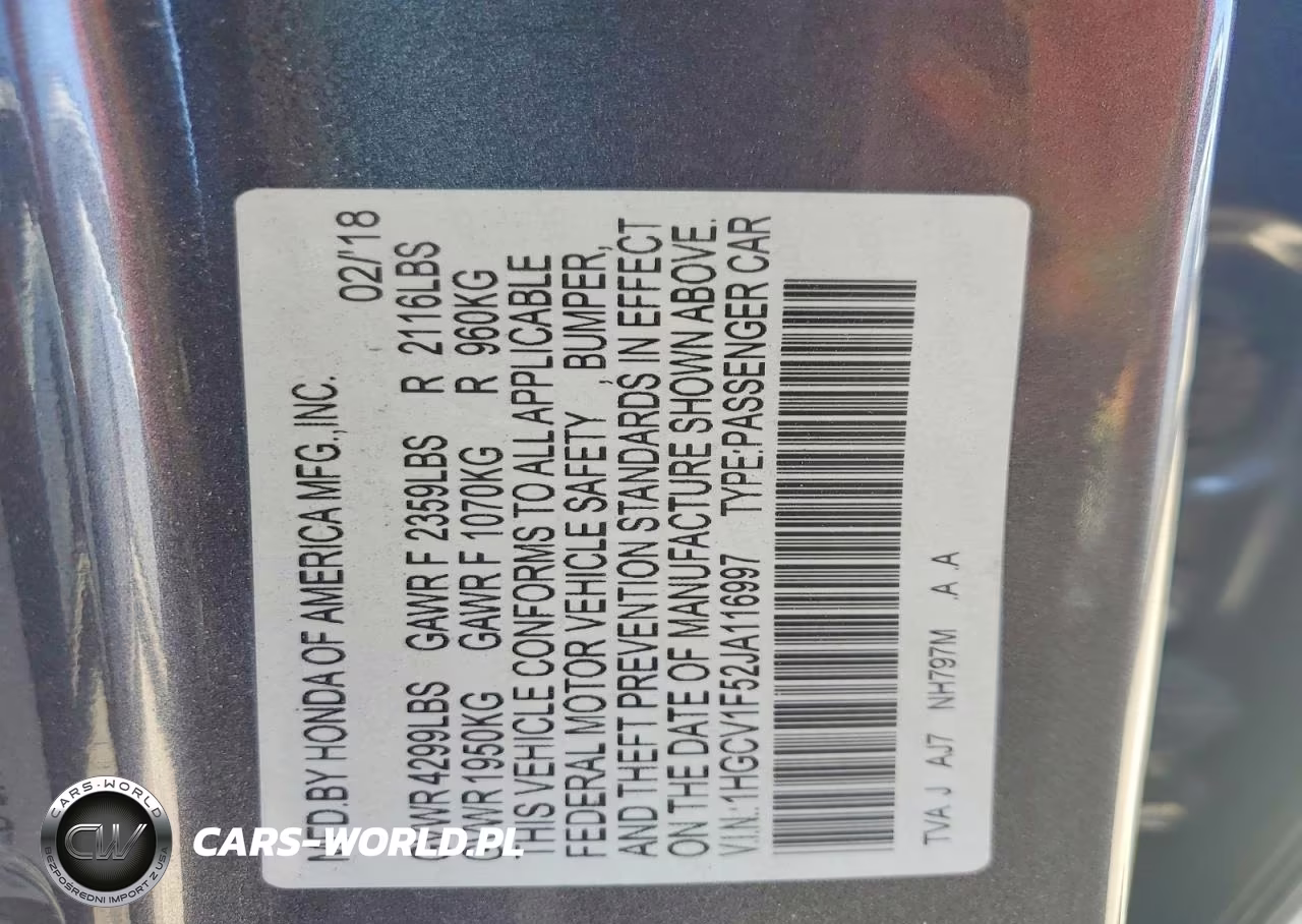 2018 Honda Accord Exl VIN:1HGCV1F52JA116997 - 13