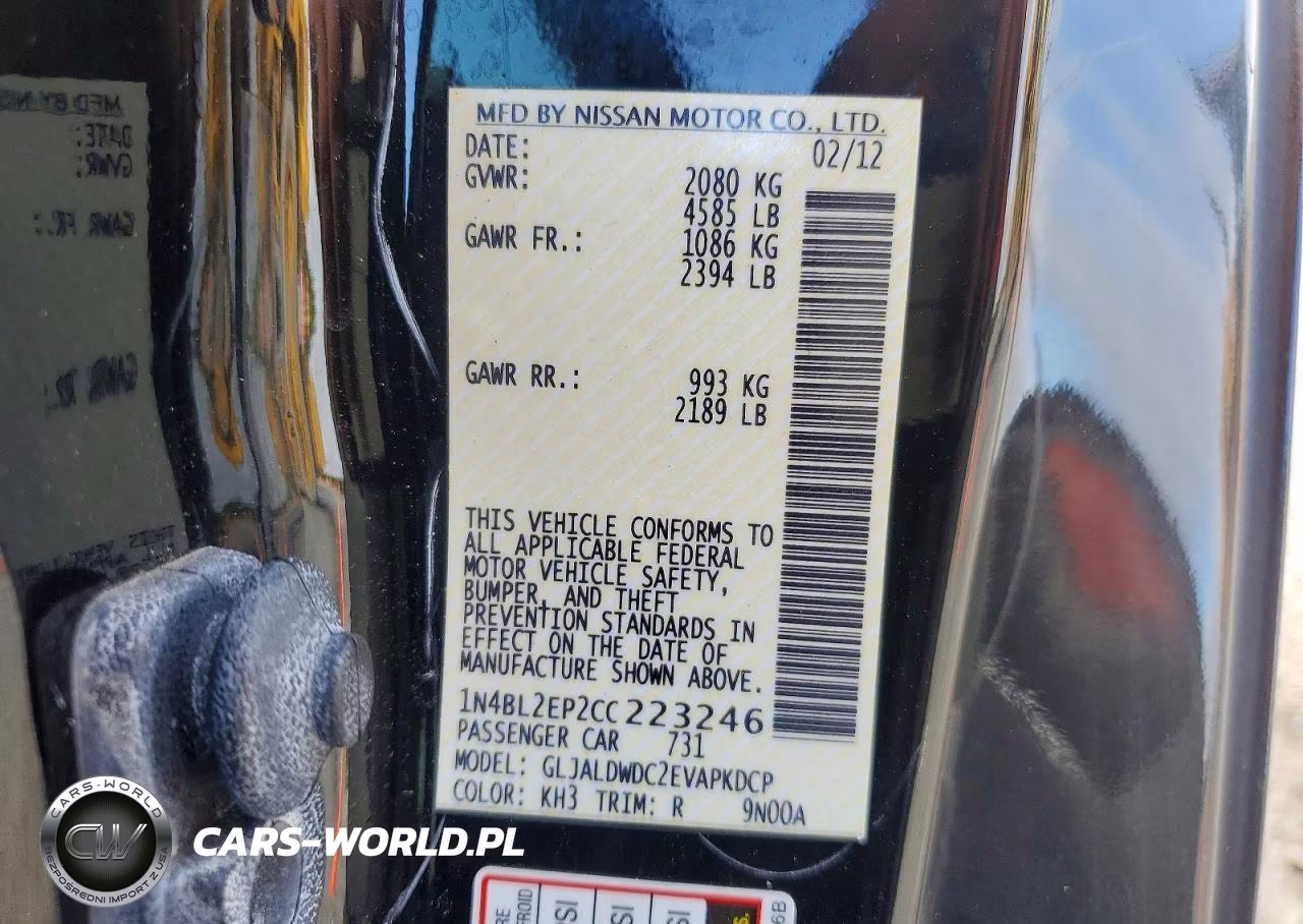 2012 Nissan Altima Sr VIN:1N4BL2EP2CC223246 - 13
