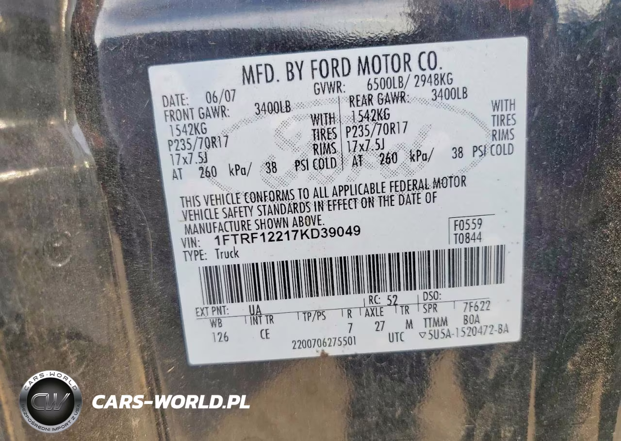 2007 Ford F150 VIN:1FTRF12217KD39049 - 12