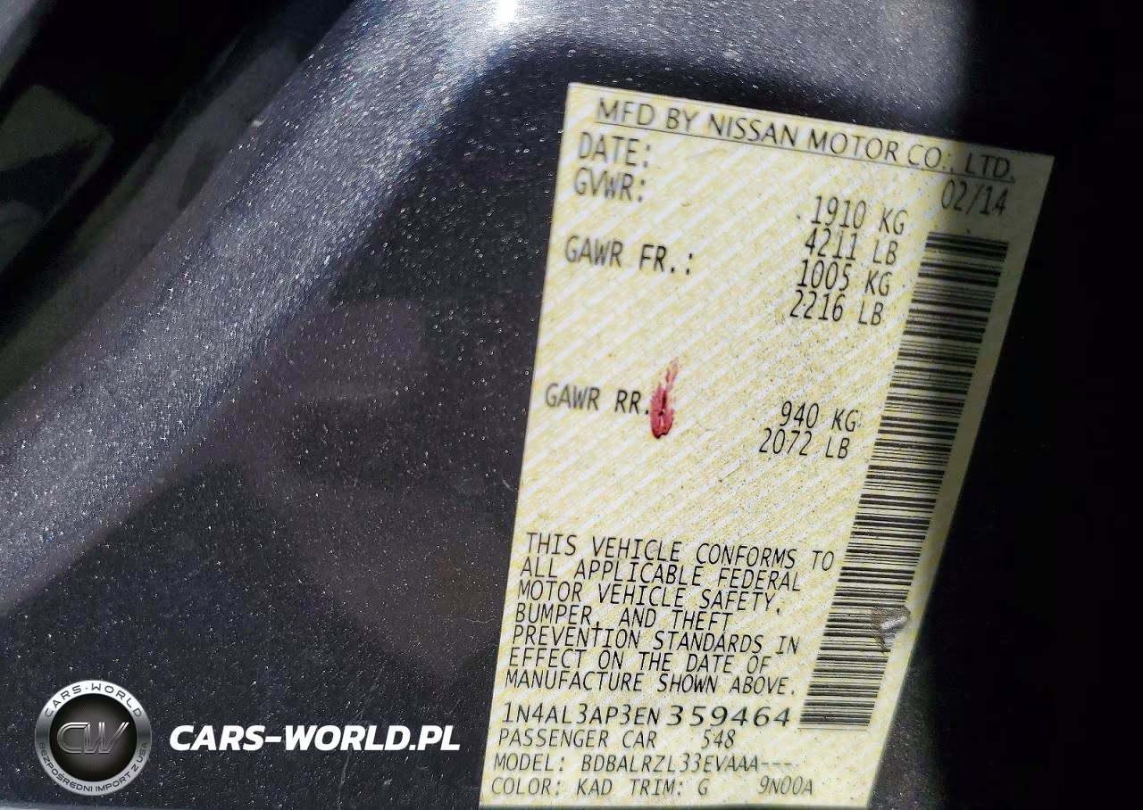2014 Nissan Altima 2.5 S VIN:1N4AL3AP3EN359464 - 13