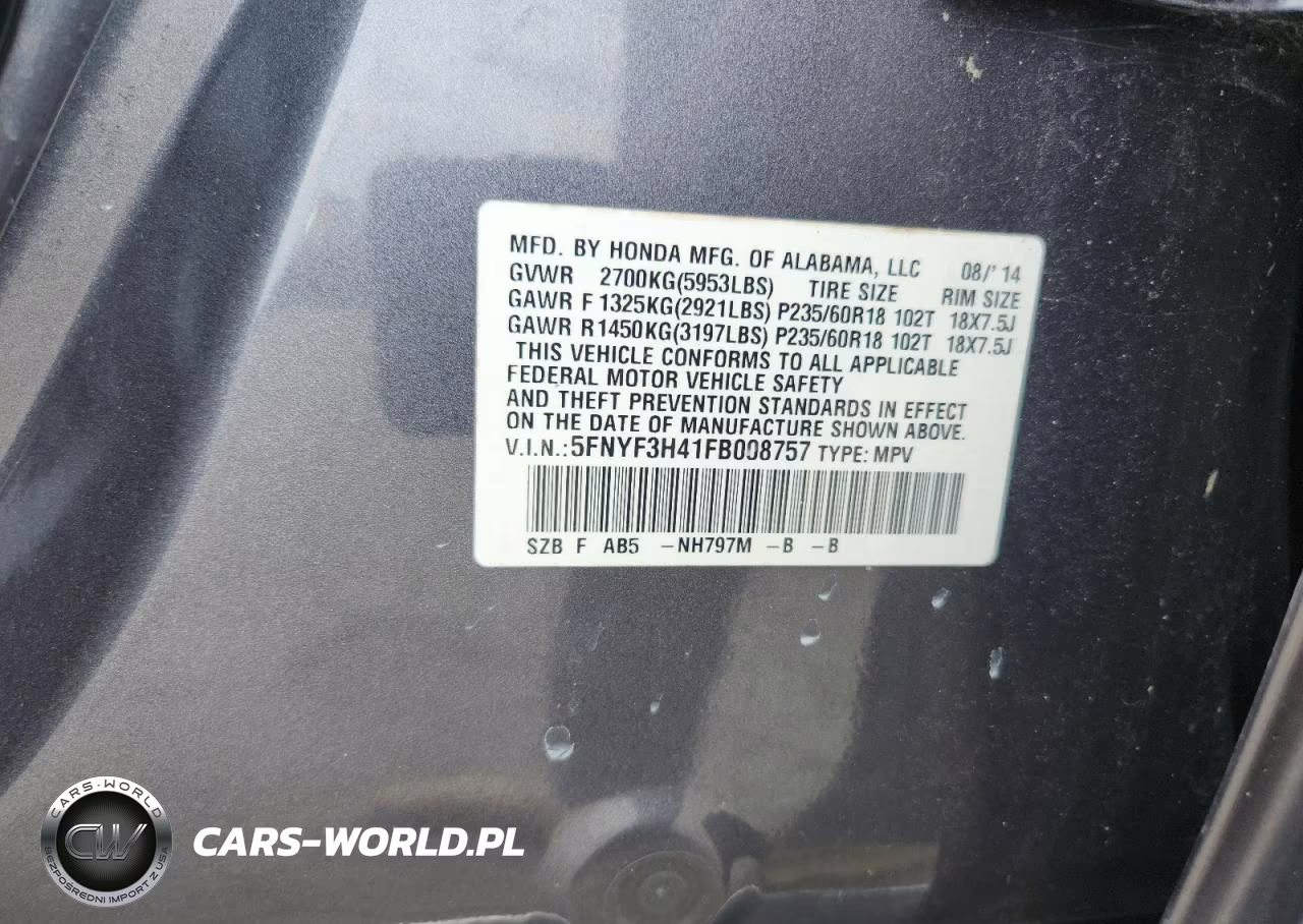 2015 Honda Pilot Ex VIN:5FNYF3H41FB008757 - 12