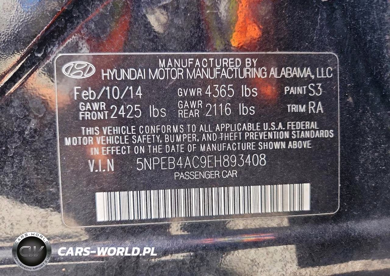 2014 Hyundai Sonata Gls VIN:5NPEB4AC9EH893408 - 12
