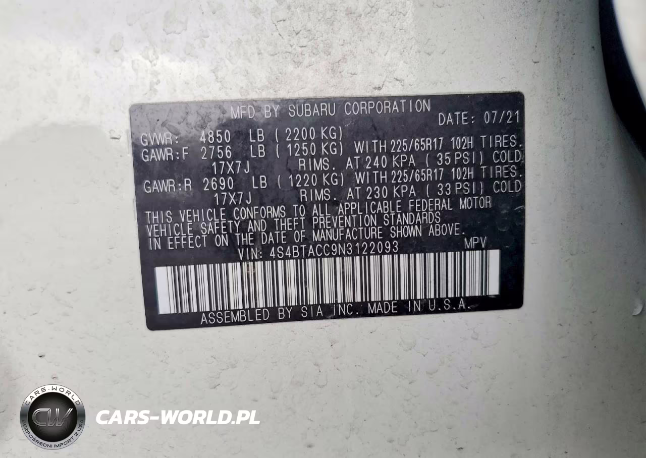 2027 Subaru Outback Premium VIN:4S4BTACC9N3122093 - 12