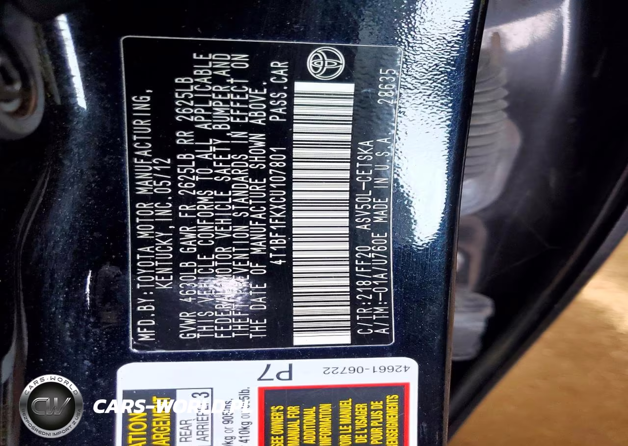 2012 Toyota Camry Se VIN:4T1BF1FKXCU107801 - 12