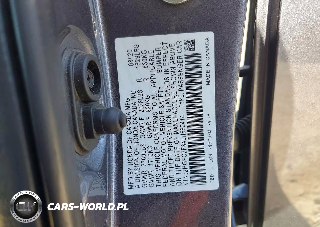 2020 Honda Civic Sport VIN:2HGFC2F84LH580414 - 12